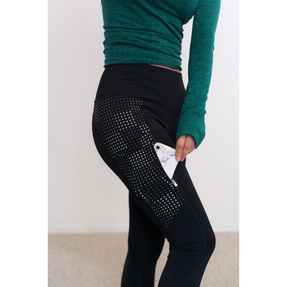 Athleta Radiant Grid High Traverse Leggings Tights Fleece Lined Black Warm M - Picture 8 of 16